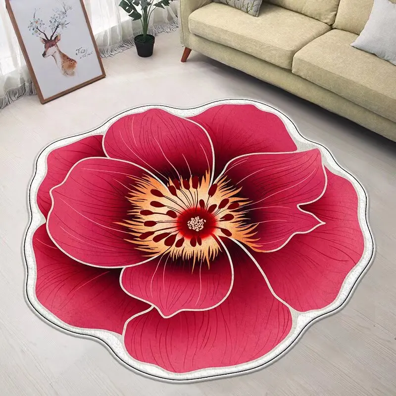 

Simple Flower Shape Carpet Living Room Large Area Easy Care Dirt Resistant Bedroom Non-slip Mat Washable Household Absorbent Rug