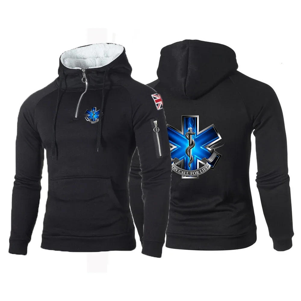 

EMT Emergency Ambulance Men New Spring and Autumn Comfortable Fitness Hooded Hoodie Slim Fit Sports Pullover Gym Tops