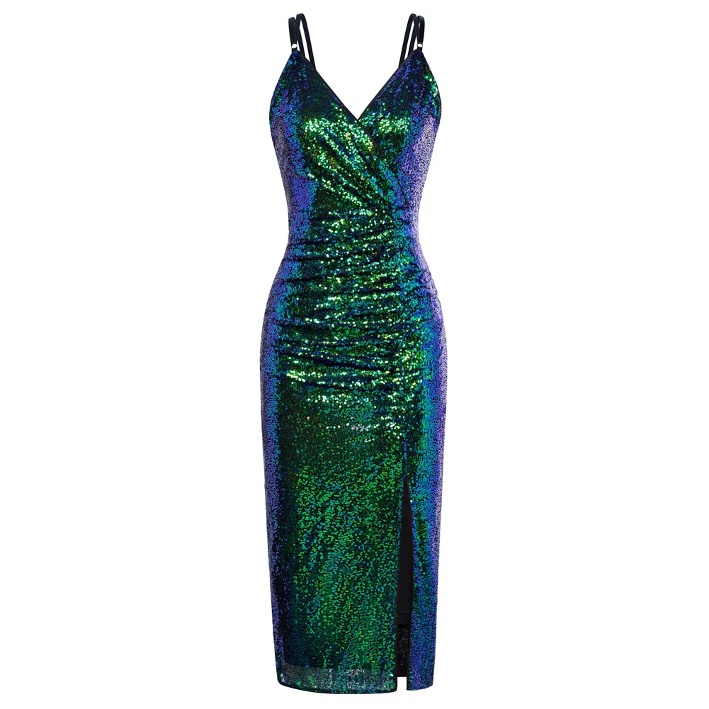 GK Dress Women Sequined Party Dress Sexy Elegant V-Neck Front Slit Ruched Bodycon Dress Dual Shoulder Straps Robe Femme
GK Dress Women Sequined Party Dress Sexy Elegant V-Neck Front Slit Ruched Bodycon Dress Dual Shoulder Straps Robe Femme