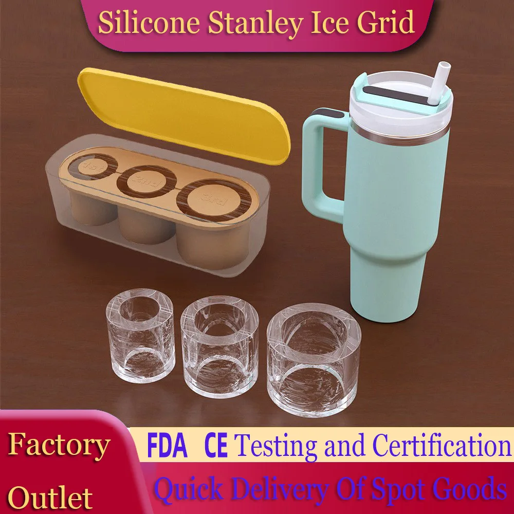 

Ice Cube Tray For Stanley, Silicone Ice Cube Maker With Lid For Making three Hollow Cylinder Ice Cube Molds For 30-40oz
