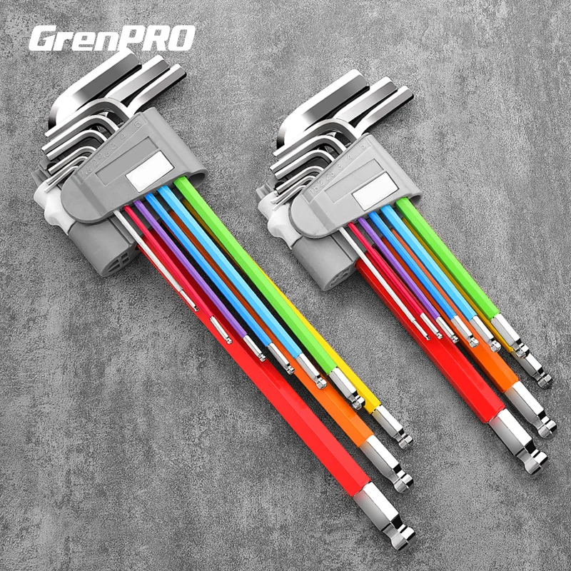 Набор шестигранных ключей GrenPRO, комплект из 9 отверток, универсальные шестигранные гаечные ключи, 6 углов, шестигранные, Шариковые ключи, цветные ручные инструменты
Набор шестигранных ключей GrenPRO, комплект из 9 отверток, универсальные шестигранные гаечные ключи, 6 углов, шестигранные, Шариковые ключи, цветные ручные инструменты