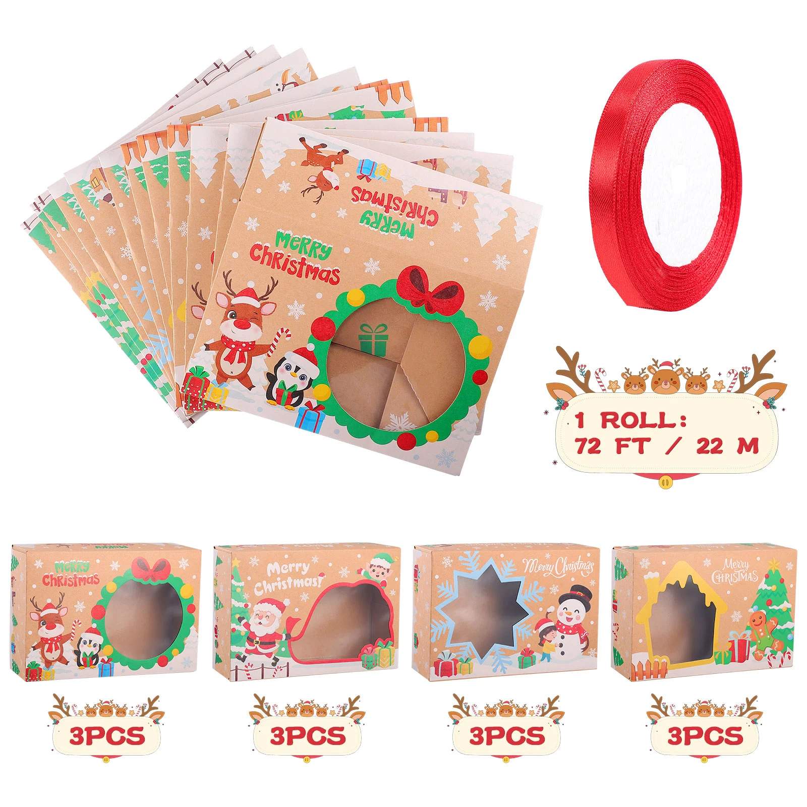 12pcs Christmas Cookie Boxes Kraft Bakery Treat Boxes with 22m Ribbon Gift Boxes Candies Boxes for Christmas Party Holidays
12pcs Christmas Cookie Boxes Kraft Bakery Treat Boxes with 22m Ribbon Gift Boxes Candies Boxes for Christmas Party Holidays