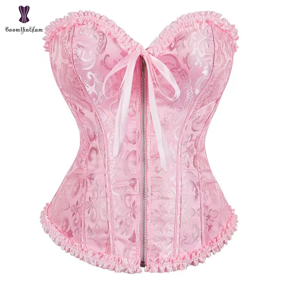 

Women 's Body Shapewear Sexy Shaper Costumes Jacquard Victorian Corselet Front Zip Corset And Bustier With G String