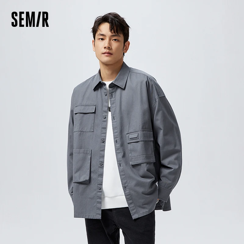 

Semir 2023 Men Shirt Spring New Pure Cotton Asymmetrical Fashion Sense Top Oversized Tooling Style Long-sleeved Shirt for Men