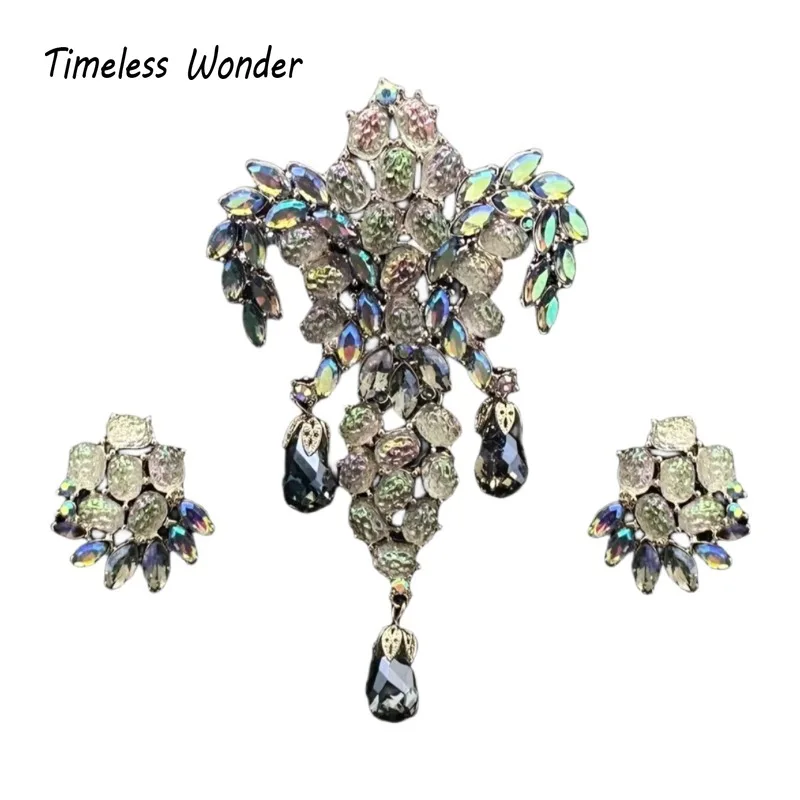 

Timeless Wonder Fancy Zircon Geo Lava Tassel Brooch Pins for Women Designer Jewelry Runway Rare Top Punk Luxury Gift Set 4528