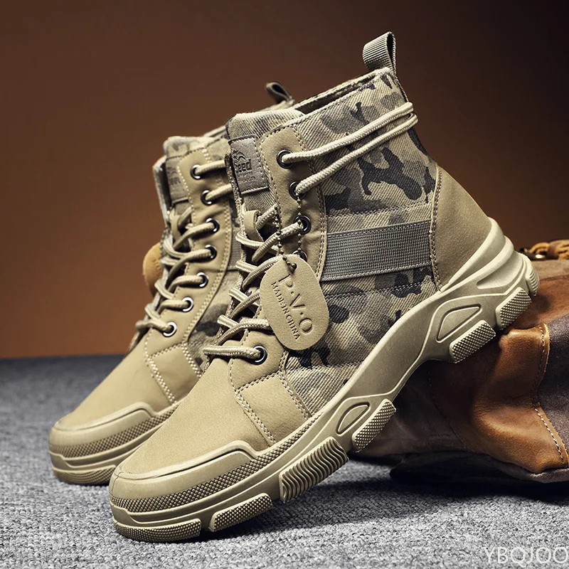 

Nice Autumn New Military Boots for Men Camouflage Desert Boots High-top Sneakers Non-slip Work Shoes for Men Buty Robocze Meskie