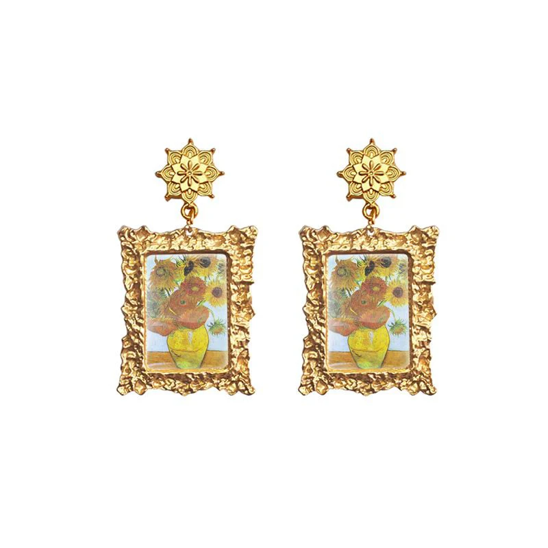 

Unique Design Geometric Earrings World Famous Paintings Printing Earrings Vintage Women Statement Jewelry For Gifts Wholesale