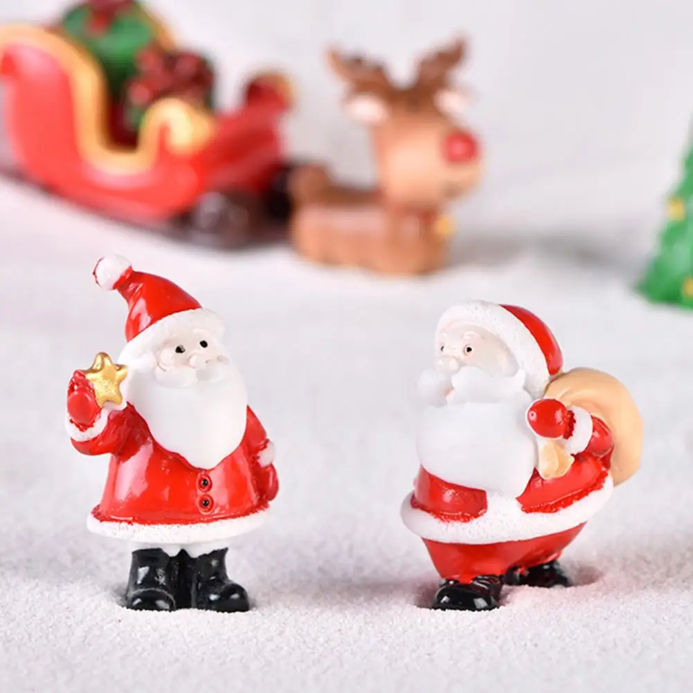 

Mini Santa Clause Sculpture Cute Snowman Elk Xmas Tree Miniature Ornaments Mini Landscape Fairy Garden DIY Figurine Kids Gift