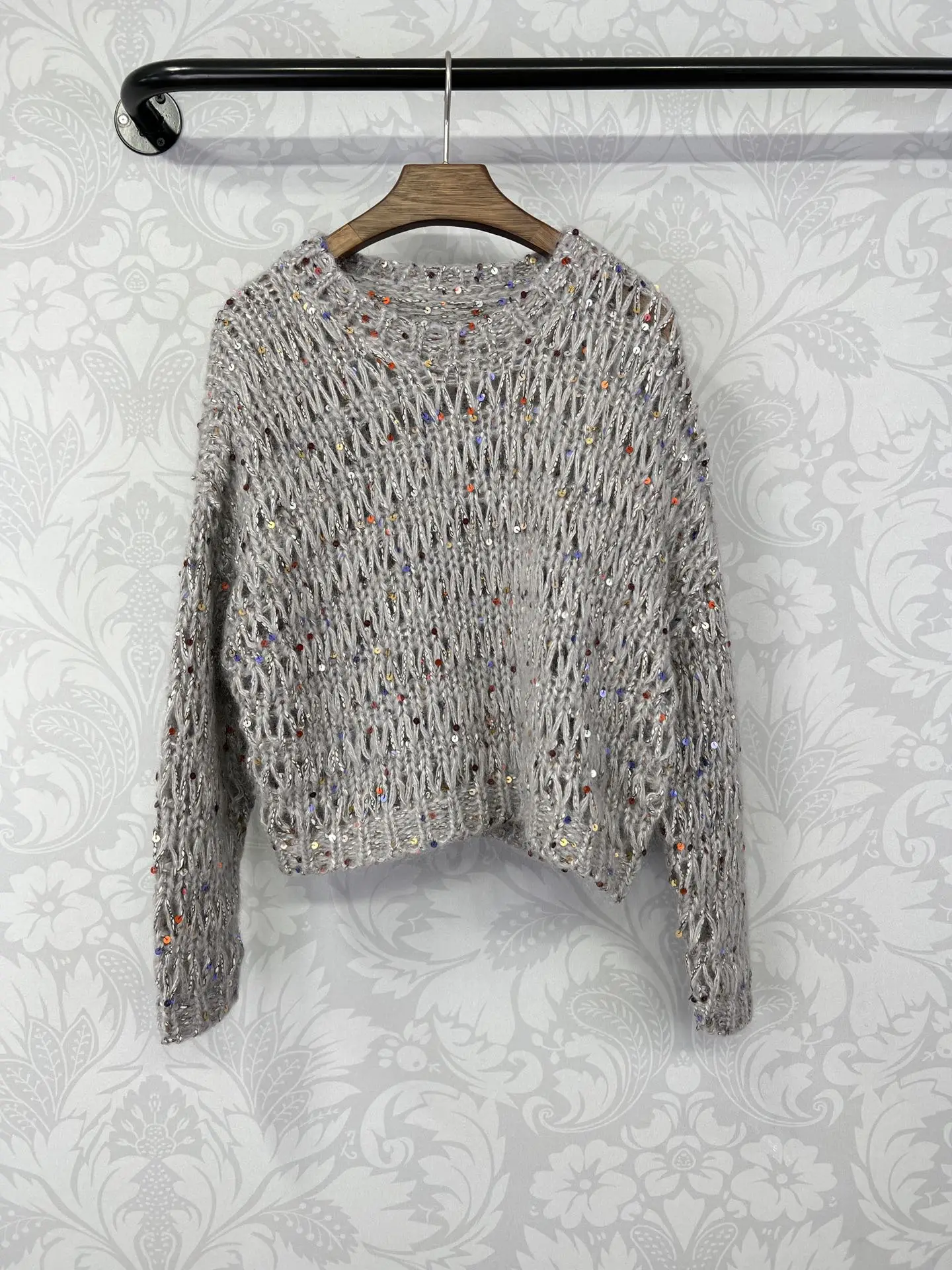 

Women's Clothing crochet weave sparkly beaded embroidered sweater Autumn Winter New NO.7