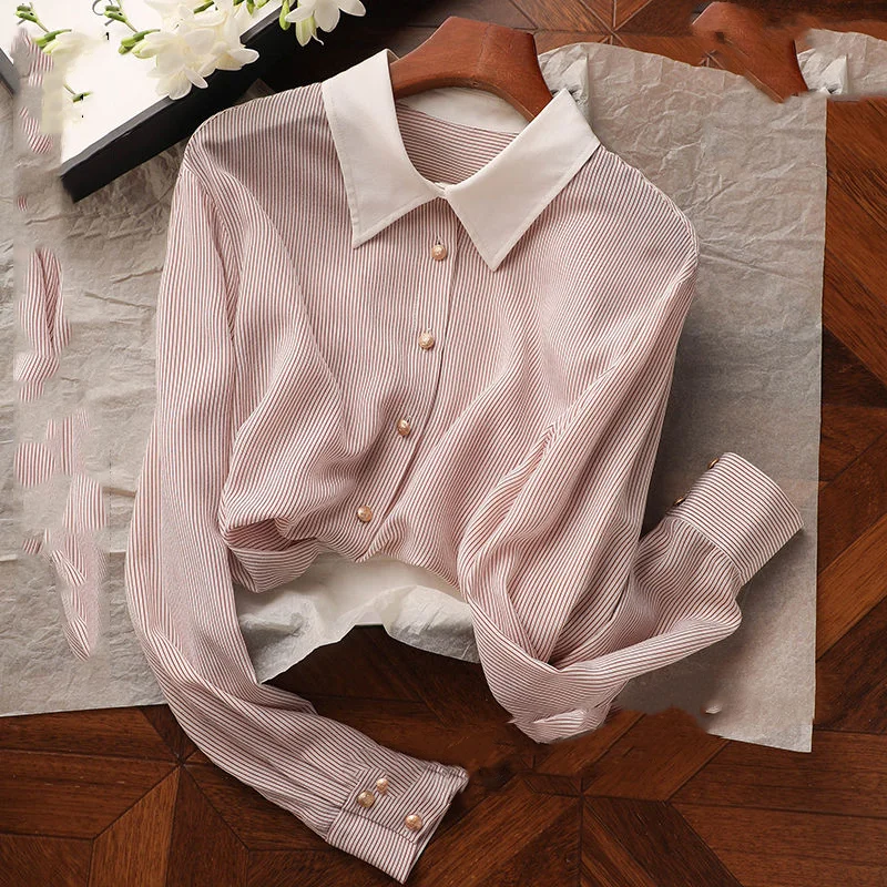 2023 Summer New Casual Elegant Long Sleeve Stripe Printed Spliced Button Lapel Fashion Trend Commuter Women's Clothing Blouse
2023 Summer New Casual Elegant Long Sleeve Stripe Printed Spliced Button Lapel Fashion Trend Commuter Women's Clothing Blouse