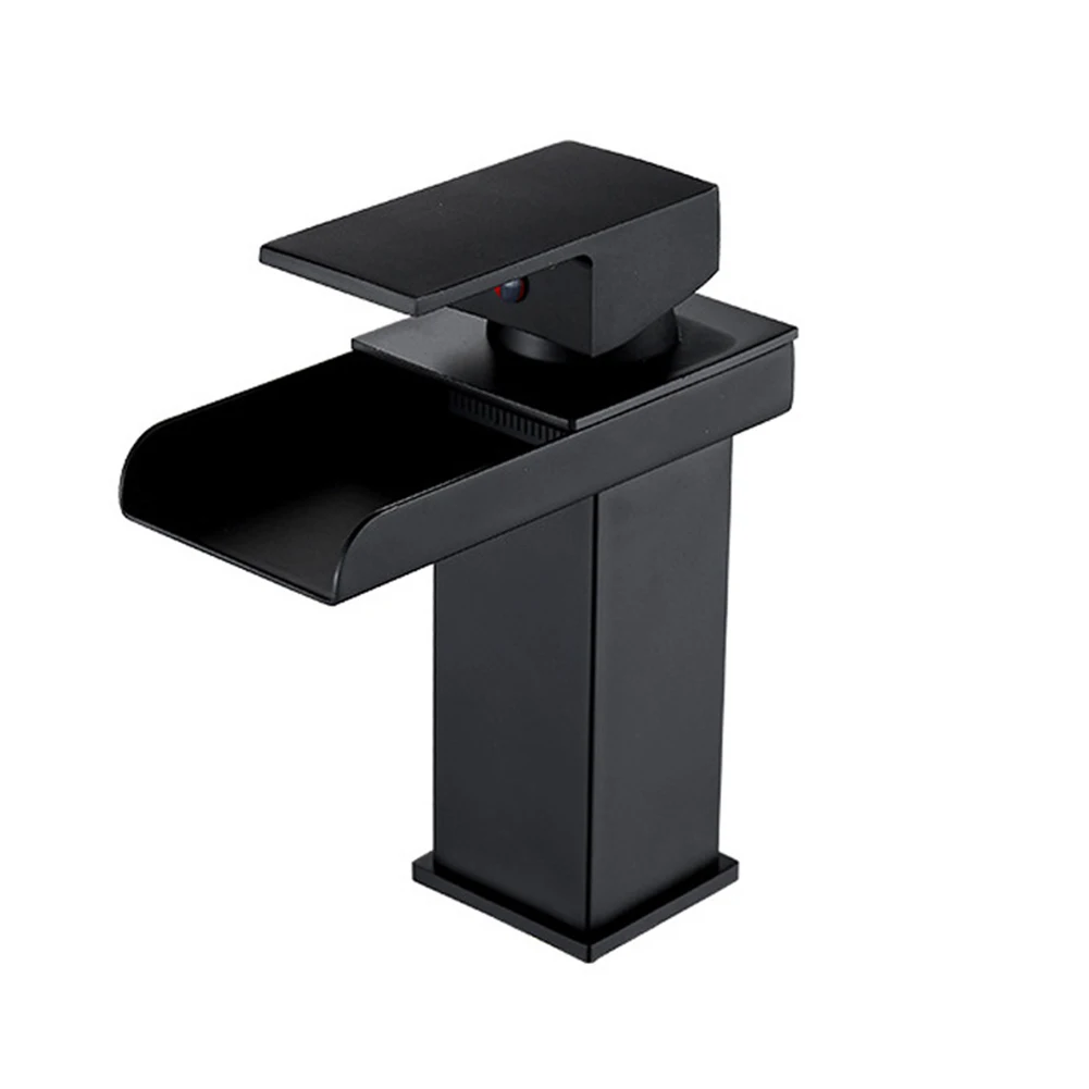 

Bathroom Basin Waterfall Faucet Deck Mounted Black Sink Faucets Cold And Hot Water Mixer Tap Vanity Vessel Sink Brass Sink Taps