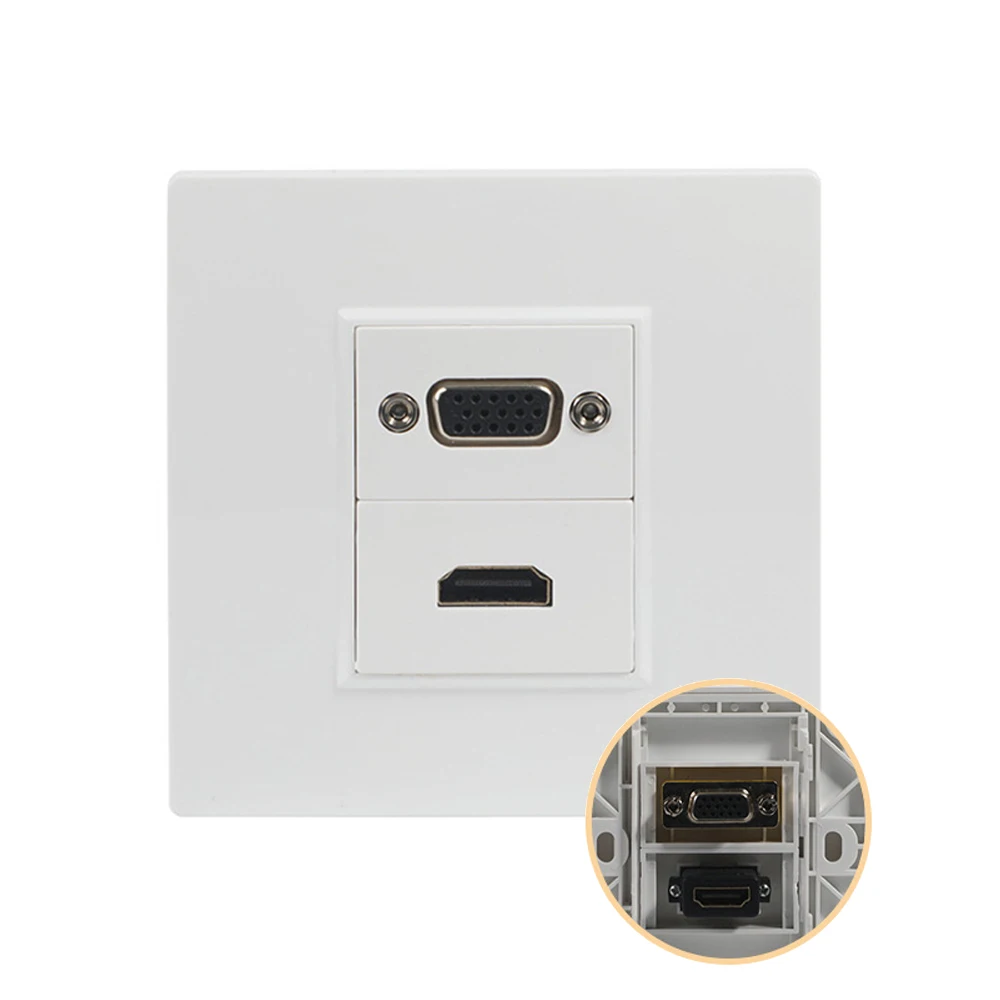 

HD Multimedia Wall Socket 86 Type Faceplate VGA Female to Female+V2.0 HDM Interface Outlet HD Ethernet Socket Faceplate