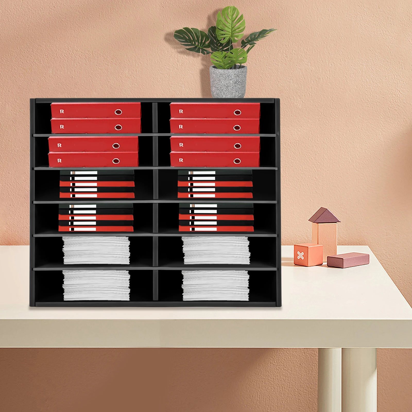 

12 Slots Desktop Literature Organizer Adjustable File Sorter Mail Center Magazine Holder Paper Storage Cabinet Office Home