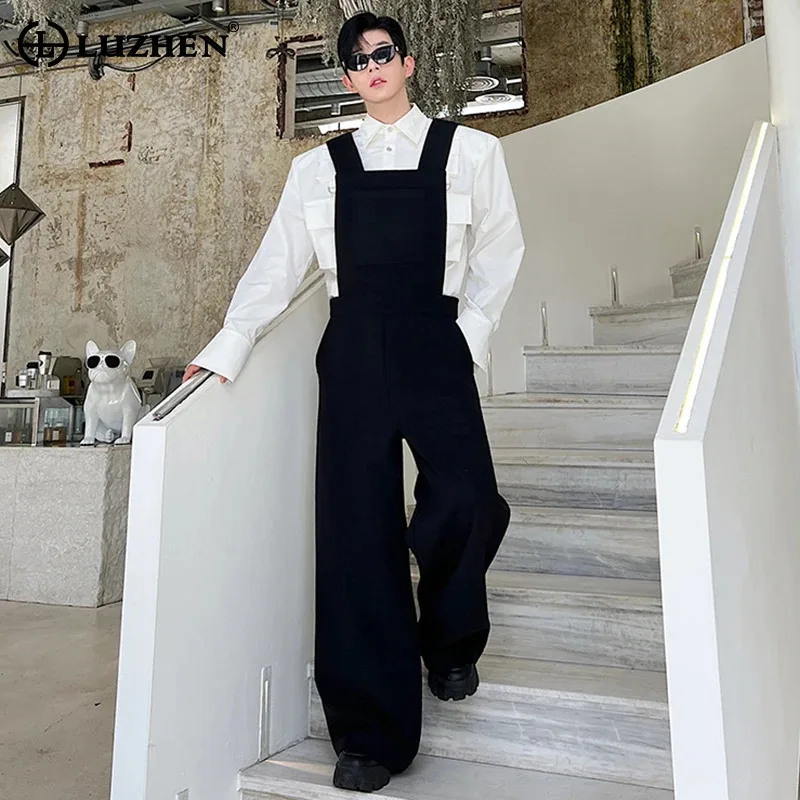 

LUZHEN 2024 Spring Trendy Solid Color Suspender Pants Men's Elegant Niche Design Fashion High Street Wide Leg Jumpsuit LZ2928