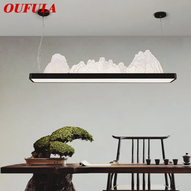 

OUFULA LED 3 Colors Pendant Lights Chinese Style Landscape Hanging Lamps and Chandeliers For Tea House Dining Room Decor