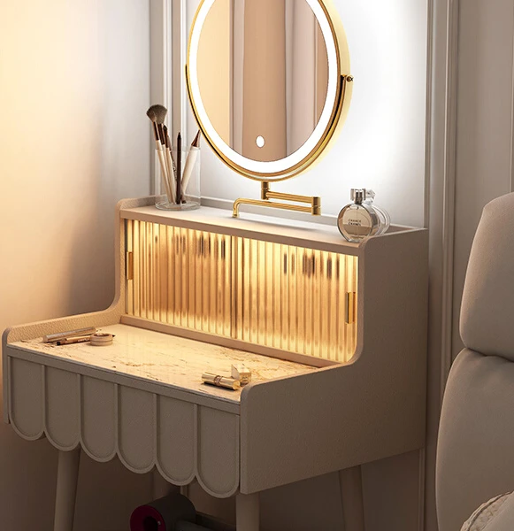 Туалетный столик с зеркалом, спальня, кремовый столик, встроенный небольшой блок, шкаф для хранения косметики
Туалетный столик с зеркалом, спальня, кремовый столик, встроенный небольшой блок, шкаф для хранения косметики