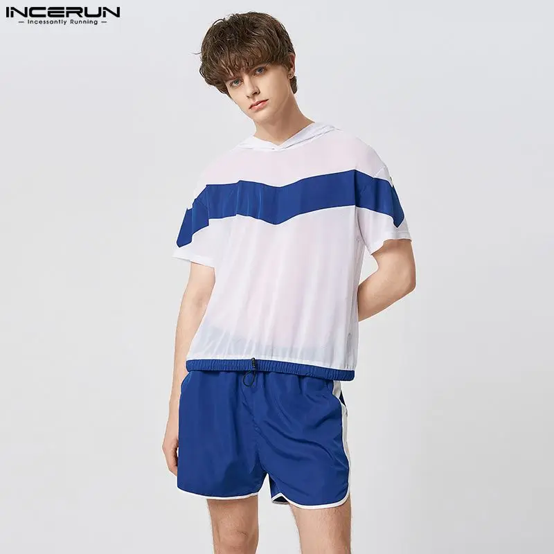 INCERUN Men's Sets Patchwork Hooded Short Sleeve T Shirts & Drawstring Shorts 2PCS Summer 2023 See Through Loose Men Thin Suits
INCERUN Men's Sets Patchwork Hooded Short Sleeve T Shirts & Drawstring Shorts 2PCS Summer 2023 See Through Loose Men Thin Suits