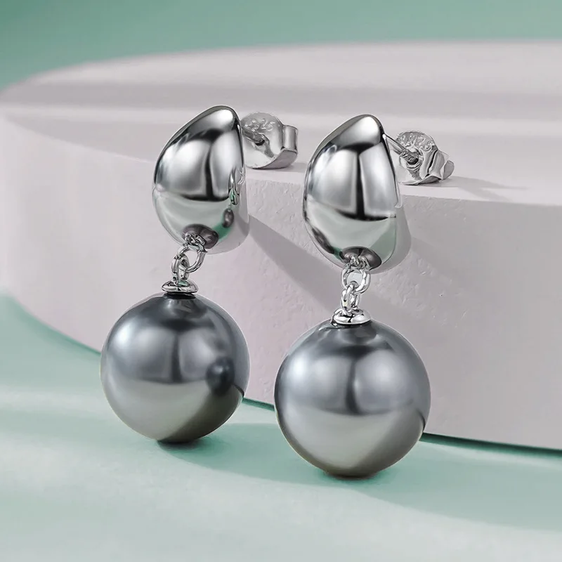

S925 Silver Glow Gold Faced Precision Pearl Set 12mm Shell Bead Earrings, European and American Fashionable and Simple Earrings