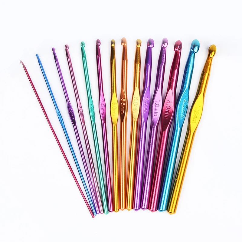 

2-10mm Aluminum Knitting Needles Metal Crochet Set Hook Weave Sweater DIY Hand Craft Yarn Sewing Needle Sewing Tools Mixed Colo