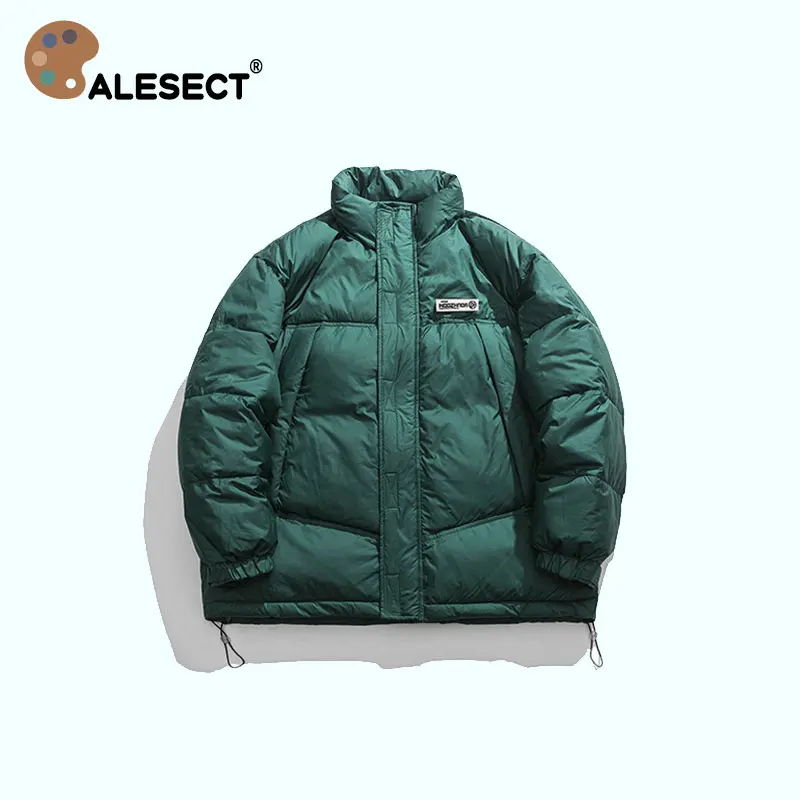 

CALESECT 2023 Reflective Down Jacket Men Women Oversize Winter Stand Collar Coat Puffer Parka Loose Fashion Solid Color Outwear