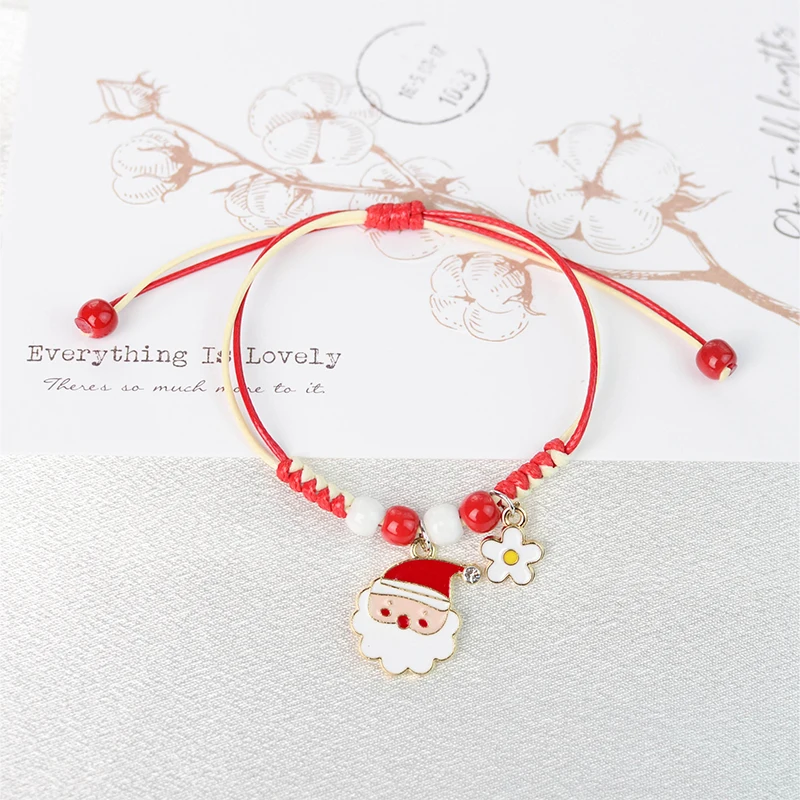 

9 Styles Christmas Santa Claus Snowman Deer Flower Shape Beads Bracelet Sweet Xmas Party Cosplay Jewelry Rope Pendant Gift