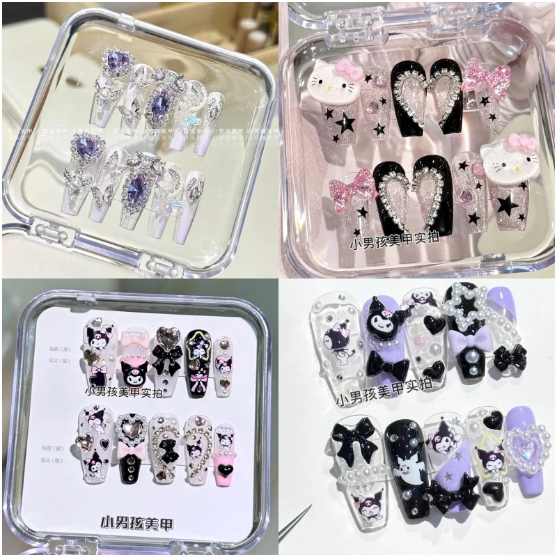 

Sanrios Anime Cartoon Kuromi HelloKittys Girl Manicure Women DIY Fake Nail Nail Tips Detachable Handmade False Nails Patches