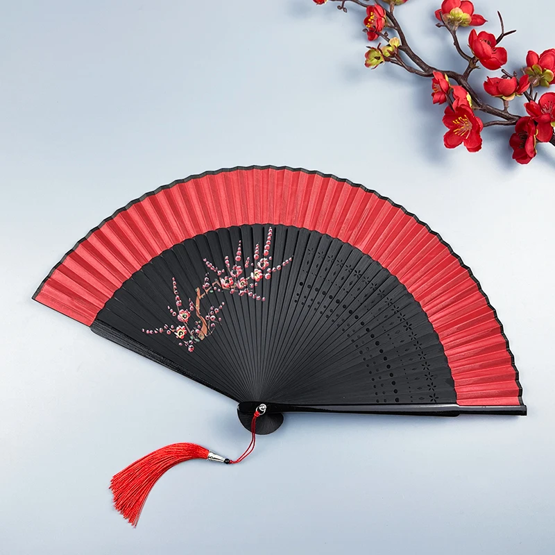 

Fan Archaic Folding Fan Chinese Style Red Ancient Han Chinese Clothing Dance Fan Good Opening and Closing Smooth Folding Fan