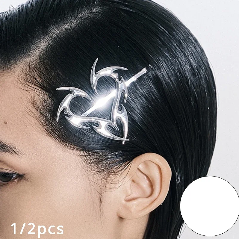 

Металлические шпильки для волос в стиле хип-хоп с любовным сердцем, корейские модные крутые зажимы для девушек, Женские Геометрические уникальные дизайнерские заколки серебряного цвета