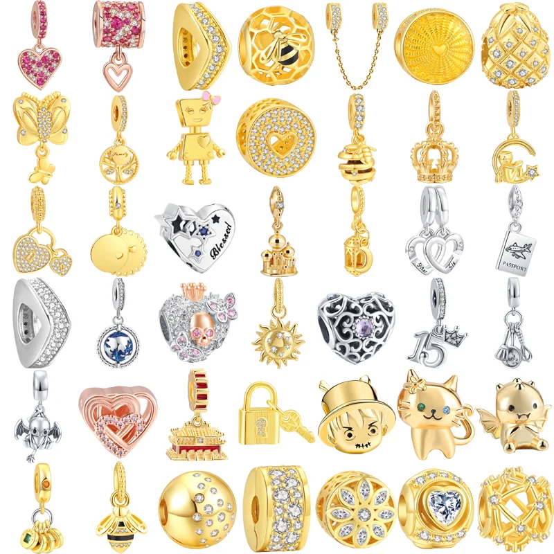 925 Sterling Silver Golden Charm Family Tree Bee Angel Pendant Lucky Heart Beads Fit Original Pandora Bracelet DIY Women Jewelry
925 Sterling Silver Golden Charm Family Tree Bee Angel Pendant Lucky Heart Beads Fit Original Pandora Bracelet DIY Women Jewelry