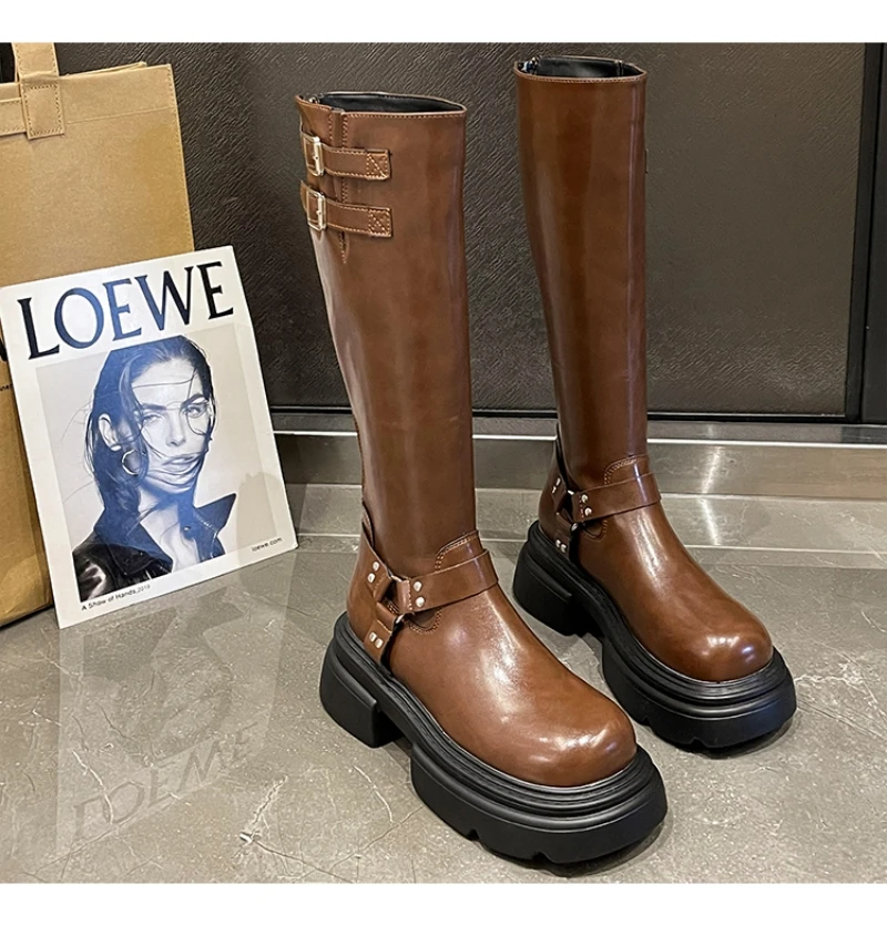 Cowgirl Fashion Belt Buckle Knee High Boots Women Chunky Platform Combat Boots New Autumn Winter Punk Motorcycle boots Lady
Cowgirl Fashion Belt Buckle Knee High Boots Women Chunky Platform Combat Boots New Autumn Winter Punk Motorcycle boots Lady