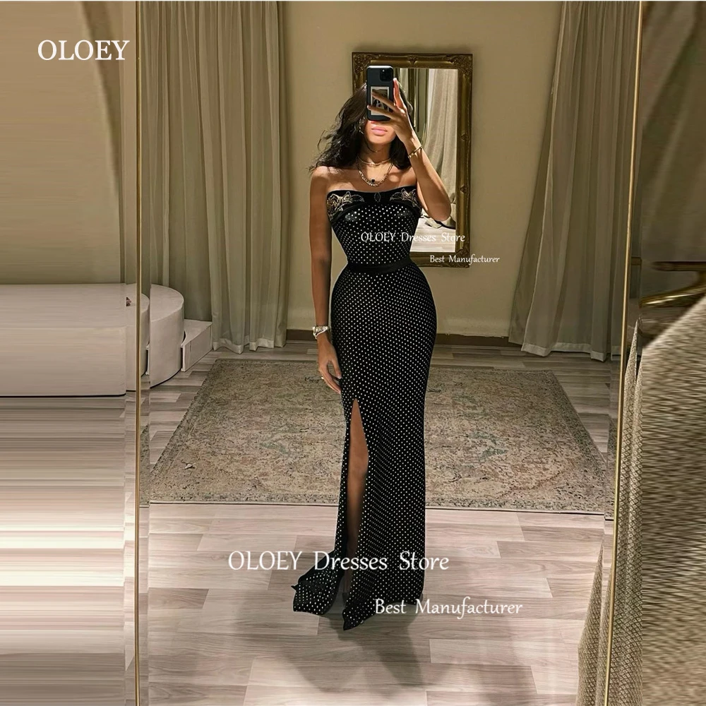 

Блестящие черные вечерние платья-русалки OLOEY, платье в пол без бретелек с арабскими бусинами, официальное платье для выпускного вечера