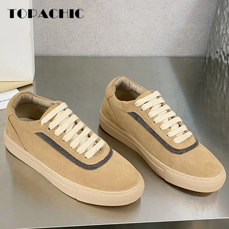 9.22 TOPACHIC High Quality Cow Suede Sneakers Women Fashion Beading Chain Design Round Toe Lace-up Board Shoes
9.22 TOPACHIC High Quality Cow Suede Sneakers Women Fashion Beading Chain Design Round Toe Lace-up Board Shoes