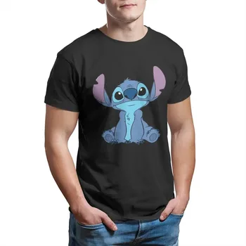 Camiseta Masculina Casual de Algodão de Manga Curta Primavera Verão 2023, Gola Alta, Respirável 10 Stitch smile Men T Shirts Casual Tees Short Sleeve Round Collar Disney T-Shirts 100% Cotton S-4XL Clothes Oversized T-shirt