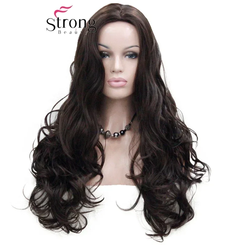 

StrongBeauty 26" Long Wavy Brown Center Skin Part no Bangs Full Synthetic Wig