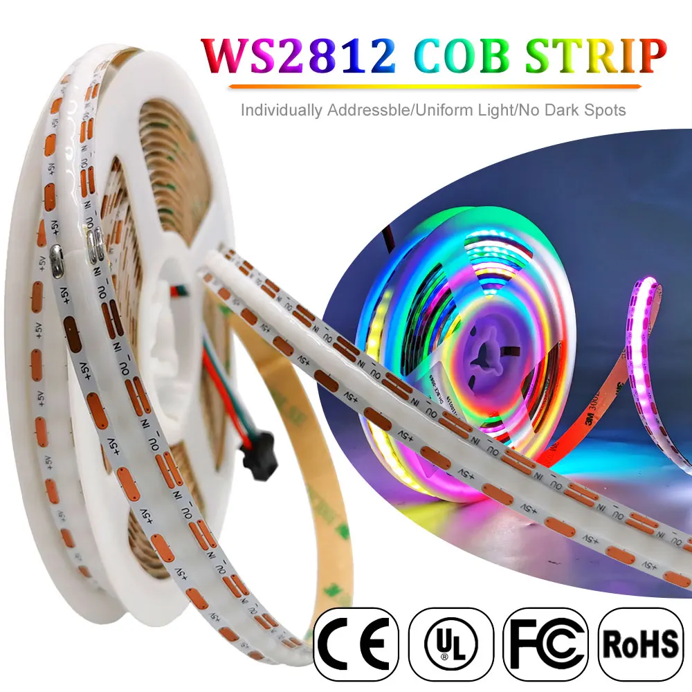 

DC5V WS2812B COB FOB LED Strip Individually Addressable 160Leds/M High Density Smart RGBIC Dream Color Flexible Pixel Light 10mm