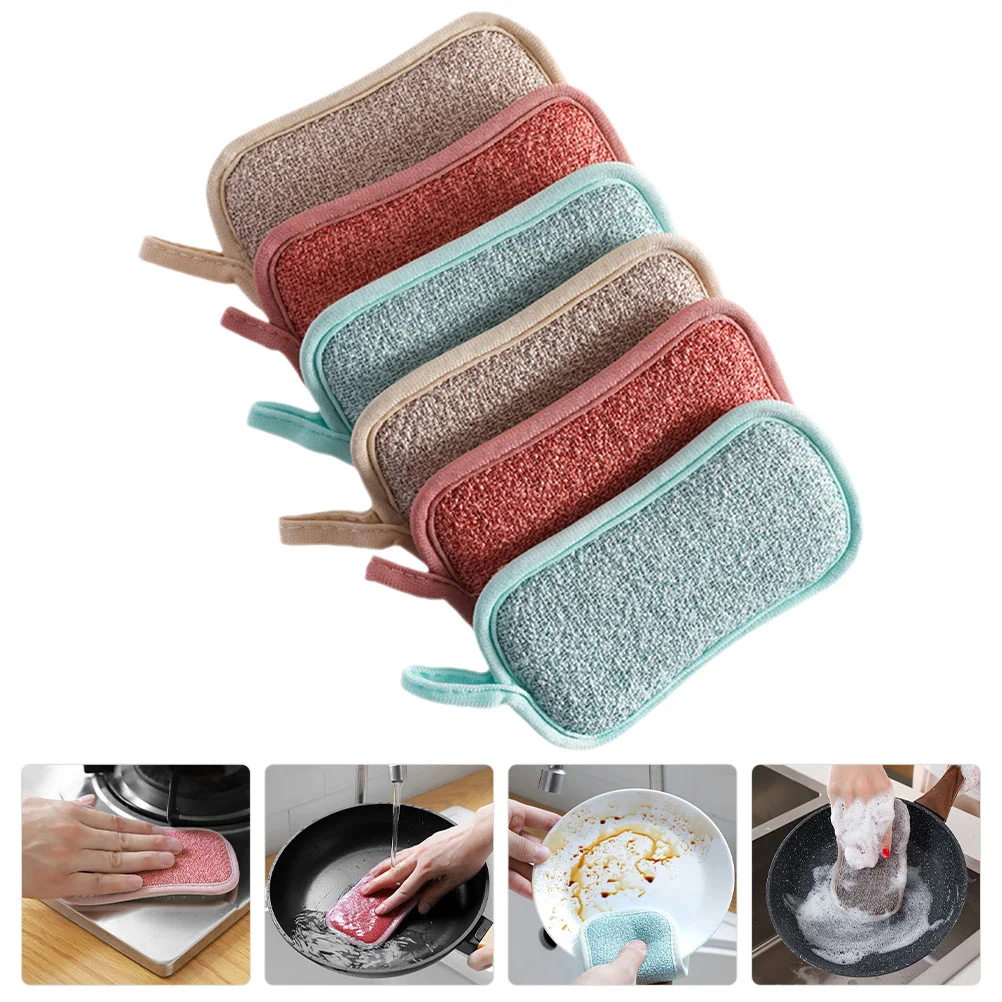 

6 Pcs Cotton Sponge Multi-use Cleaning Reusable Scrub Dish Sponges Flatware Multipurpose Convenient Wok Kitchen Linen