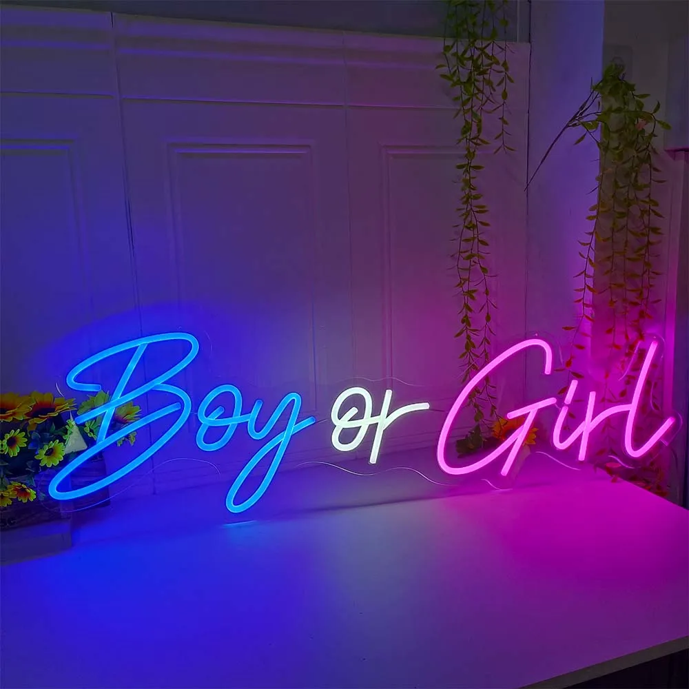 Generic LED Light Sign 56x18cm Boy Or Girl Neon Decor Sign For Gender Reveal Baby Birthday Party