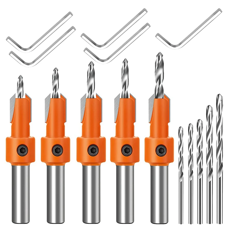 5 PCS Quick Change 8Mm Adjustable Countersink Drill Bit Set Orange Alloy + Carbon Steel With 5Pcs Replaceable Drill Bits
5 PCS Quick Change 8Mm Adjustable Countersink Drill Bit Set Orange Alloy + Carbon Steel With 5Pcs Replaceable Drill Bits