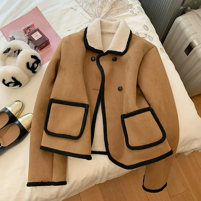 Women's Autumn/winter British Style Suede Short Lapel Lambswool Jacket Coats Retro Casual Fur One Contrast Woolen Jacket Coats
Women's Autumn/winter British Style Suede Short Lapel Lambswool Jacket Coats Retro Casual Fur One Contrast Woolen Jacket Coats