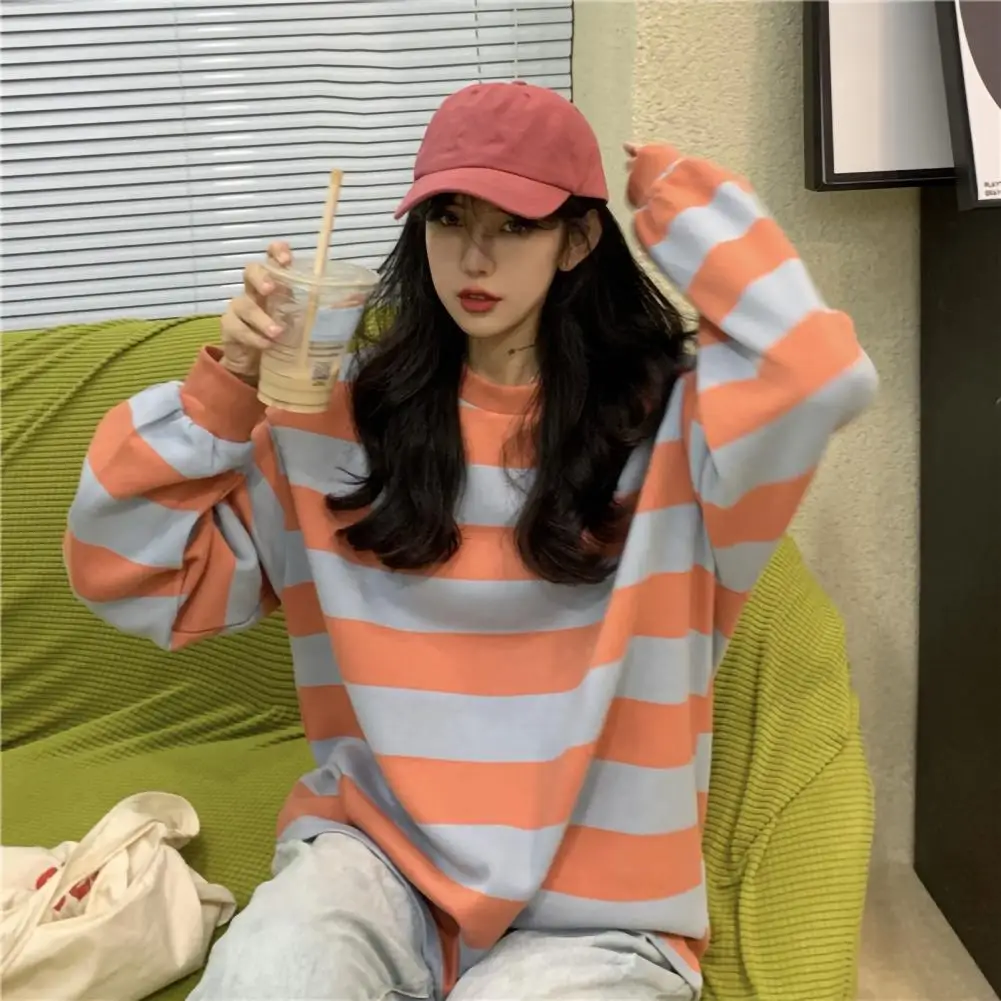 Lady Sweatshirt O-Neck Long Sleeves Women Sweatshirt Spring Autumn Striped Print Women Pullover Top Streetwear
Lady Sweatshirt O-Neck Long Sleeves Women Sweatshirt Spring Autumn Striped Print Women Pullover Top Streetwear