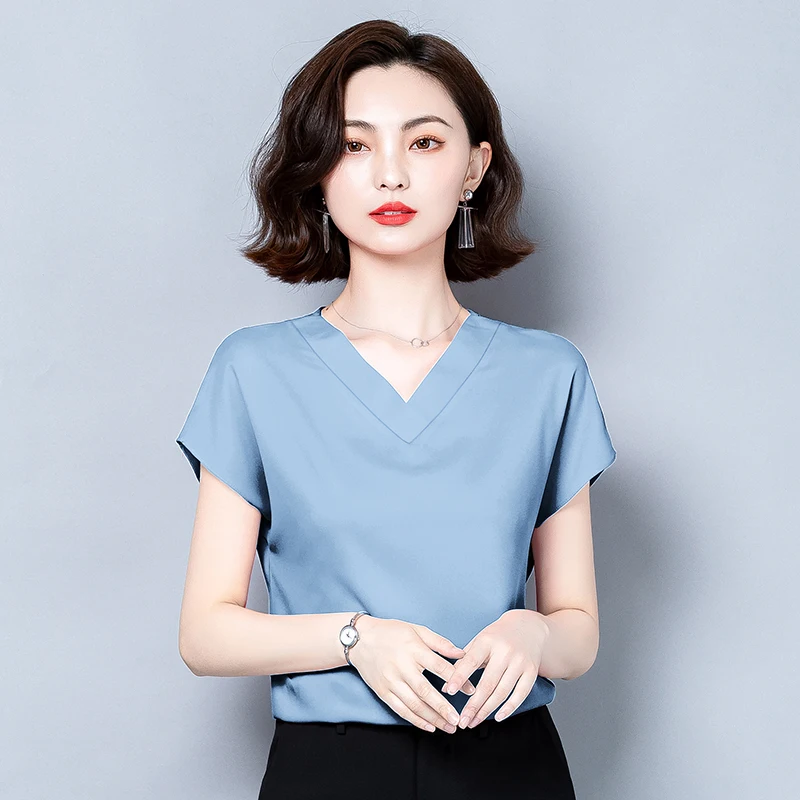 Summer Silk Top Women's Shirt & Blouses For Women Fashion 2023 Chic V-Neck Short Sleeve Solid White Black Korean Female Clothing
Summer Silk Top Women's Shirt & Blouses For Women Fashion 2023 Chic V-Neck Short Sleeve Solid White Black Korean Female Clothing