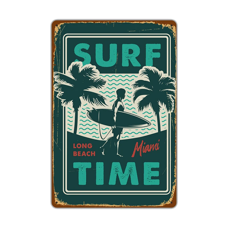 

Vintage Hawaii Surf Time Metal Tin Signs Wall Art Painting Plate Seaside Beach Poster Plaque for Bar Pub Club Surf Shop Decor