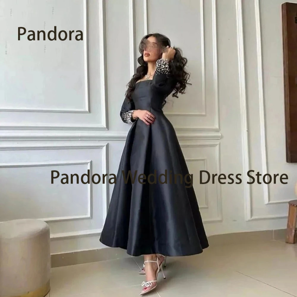 

Pandora Elegant formal Evening dress Ankle-length Square neck long sleeve A-line Crystal Saudi women's birthday party prom gown