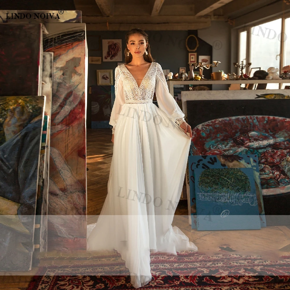 LINDO NOIVA Vestido De Noiva 원피스 Long Puffy Sleeves Boho Lace Bodice Wedding Dress 2023 V-Neck Sexy Backless Bridal Gown Vestido
LINDO NOIVA Vestido De Noiva 원피스 Long Puffy Sleeves Boho Lace Bodice Wedding Dress 2023 V-Neck Sexy Backless Bridal Gown Vestido