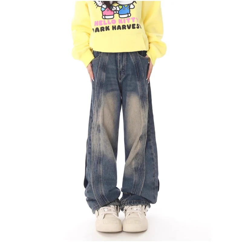 

Джинсы женские с завышенной талией, винтажные мешковатые джинсы в американском стиле, уличная одежда, голубые брюки с широкими штанинами, Y2K, 2024