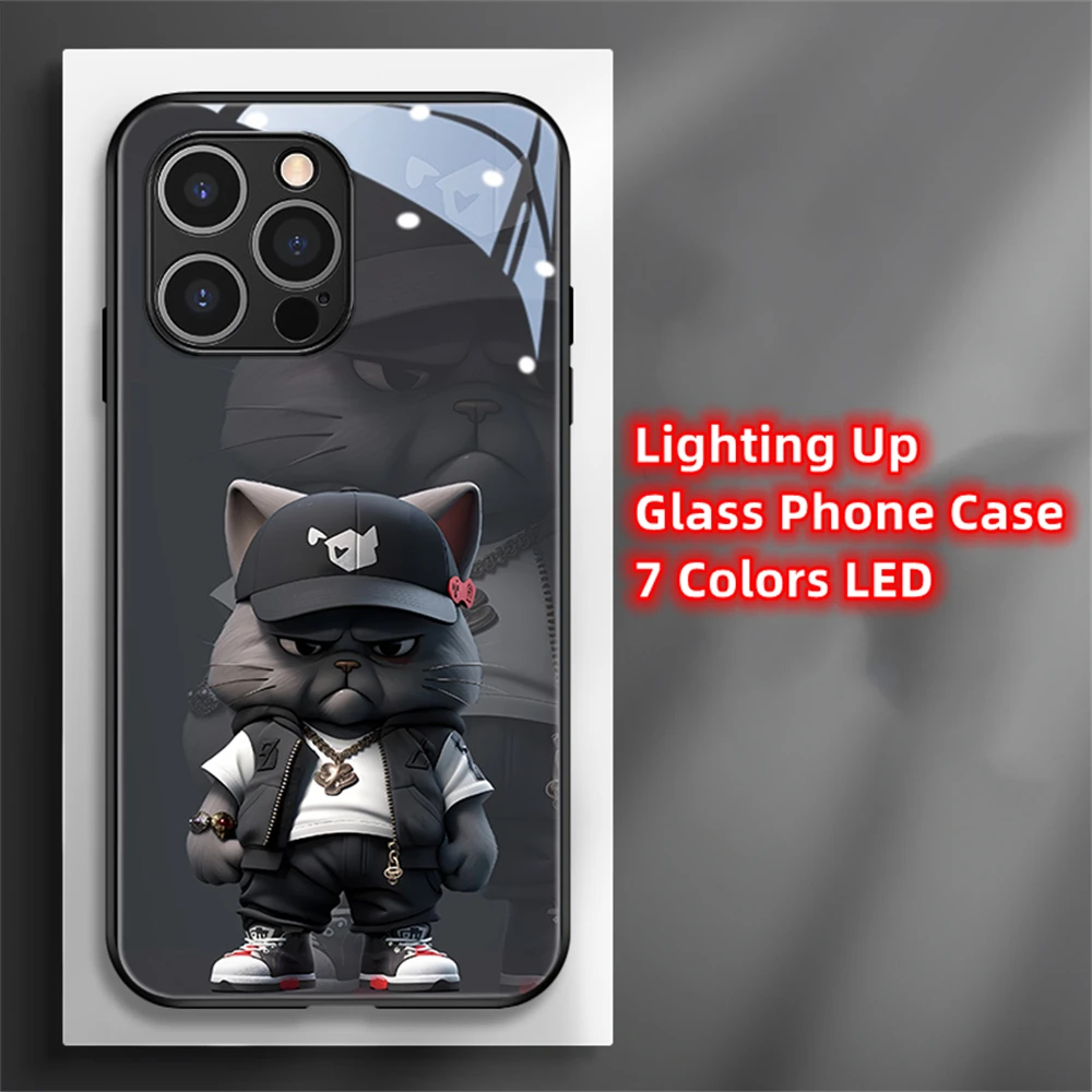 

Cute 3D Cat Voice Sensing LED Light Up Glowing Luminous Phone Case For Samsung S23 S22 S21 S20 FE Note 10 20 Plus Ultra A54 A14