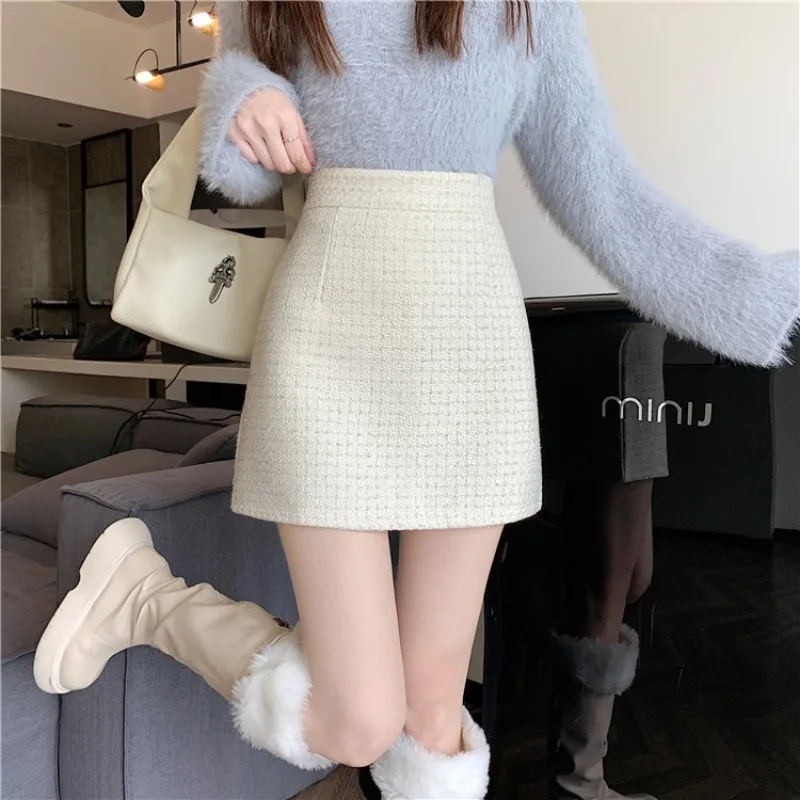 

High Waist Women Skirts Korean Style Autumn Solid Color A-line Zipper Slimming Office Lady Fashion Daily Basics Skirt Female