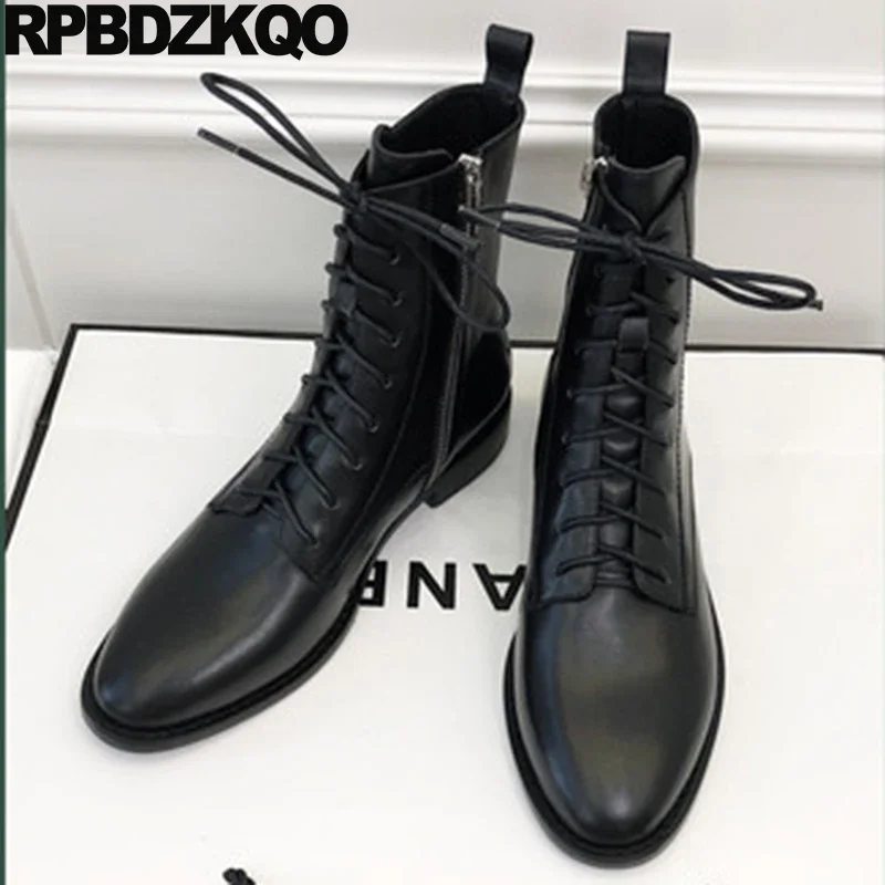 

Zip Up Shoes Girls Short Flat Trending Army Winter Military Lace Designer Women Luxury 2023 Ankle Genuine Leather Combat Boots