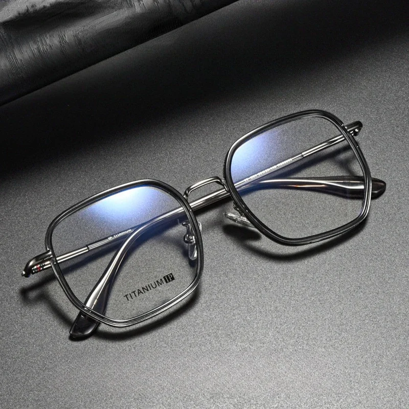 Титановая оправа для очков Новая Большая оправа Женская оправа для очков Модные многоугольные оптические рецептурные мужские очки