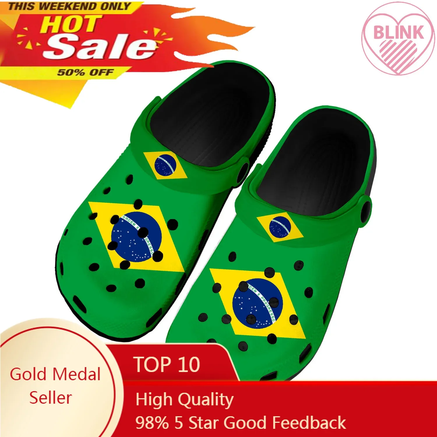 

Бразильский флаг, домашние сабо, обувь для воды на заказ, мужские и женские футбольные тапочки для подростков, дышащие пляжные тапочки с дырками
